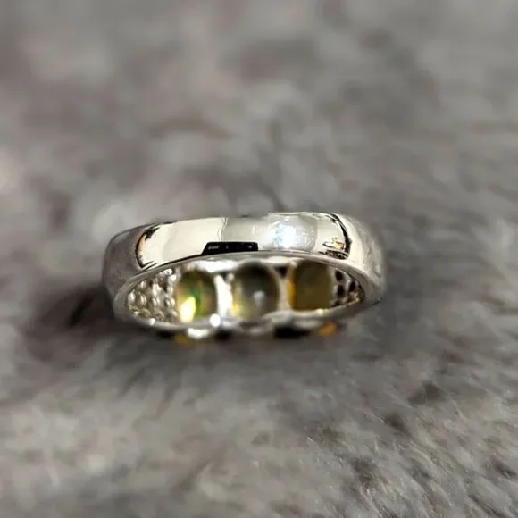 NWOT - Oval Ethiopian Opals w/ Black Spinel Rounds Rhodium Sterling Silver Ring - Picture 12 of 15